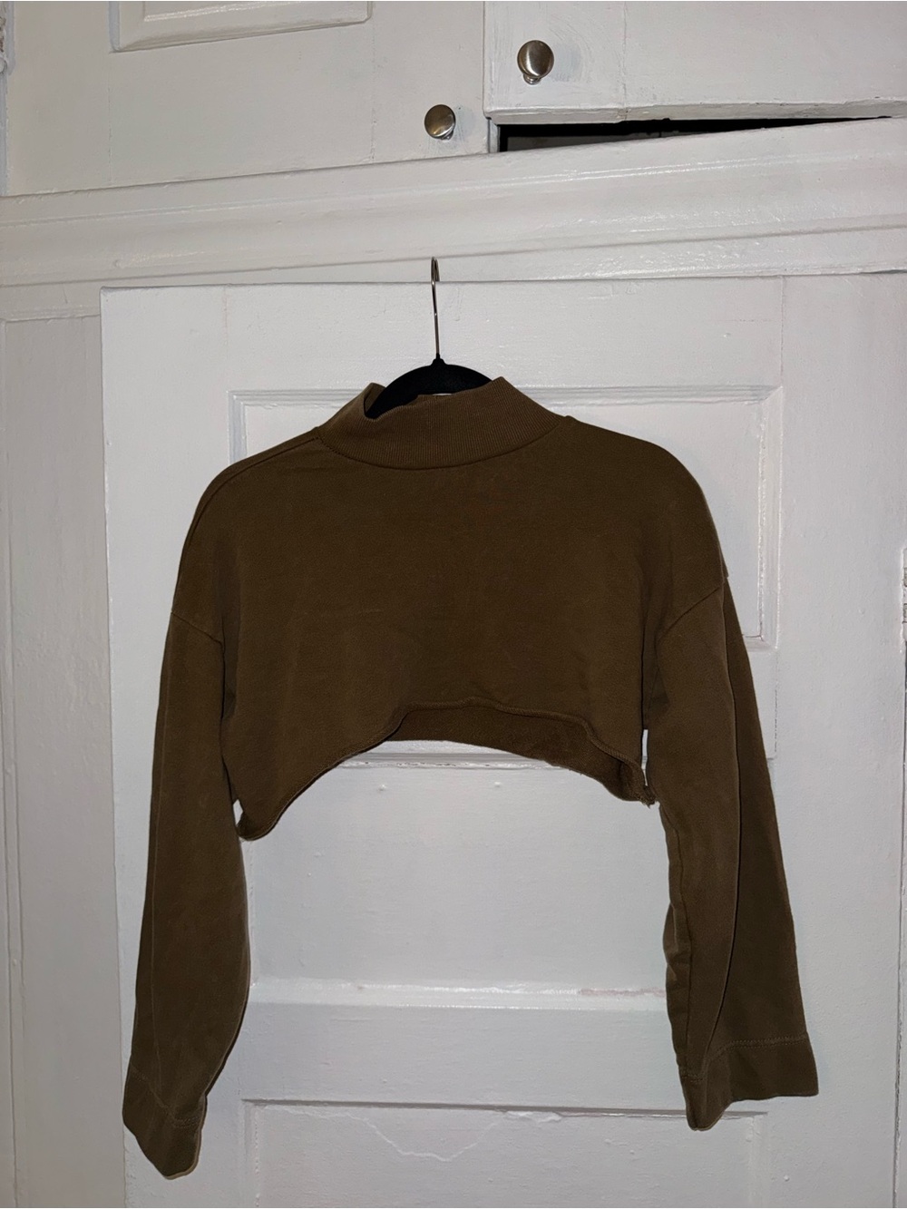 Forever 21 Ultra-Cropped Mock Neck Top in Olive